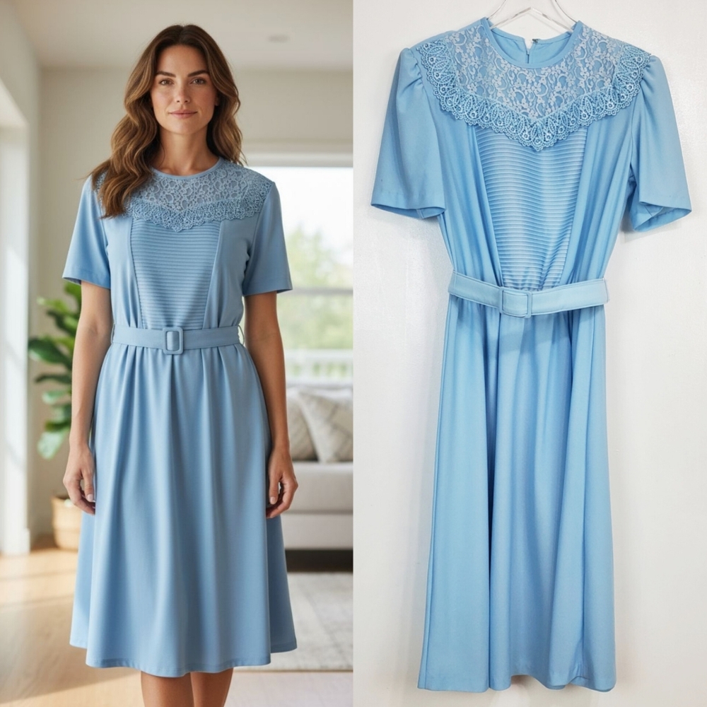 Vintage Jennifer Gee size 14 dress lace stretch 50s 60s 80s fairy summer grandma